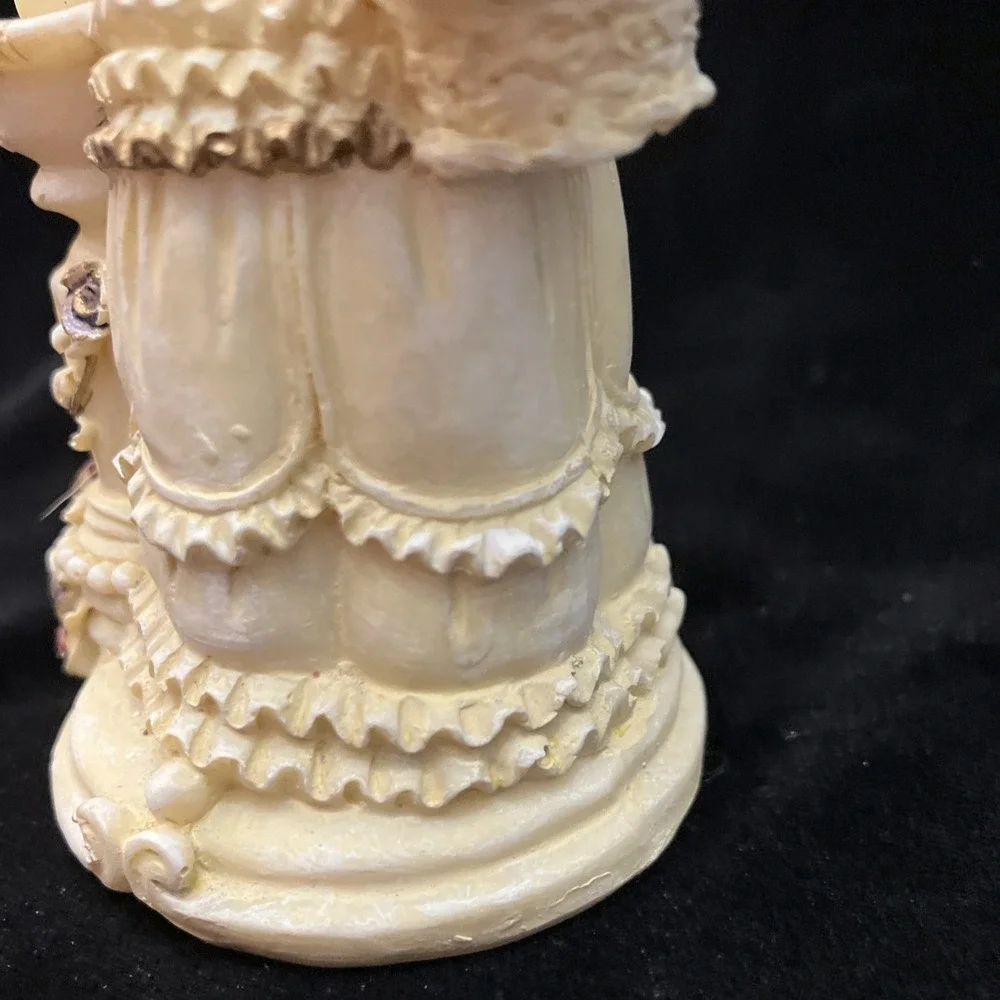 Vintage Victorian Woman w/ Basket of Shimmery Flowers Colonial Lady Figurine